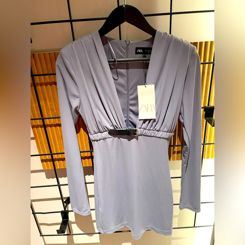 NWT Zara Light Gray Long Sleeve Dress